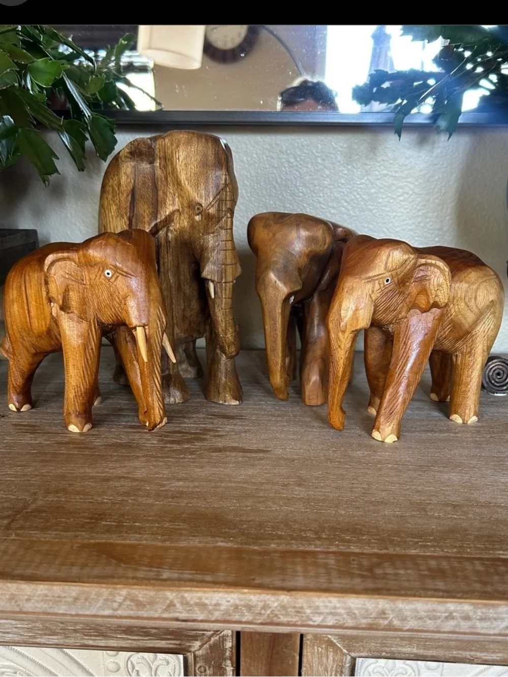 Solid Wood Hand Carved Elephants.